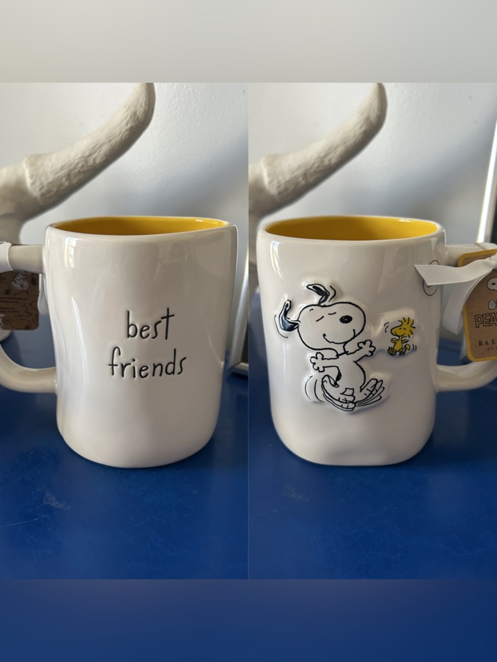 Rae Dunn Peanuts Snoopy Woodstock Dancing Best Friends Double Sided Mug